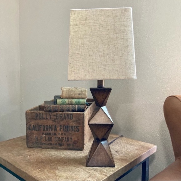 Rustic Bohemian Lamp Geometric Base with Linen Shade NWT Bedside Lamp - Picture 7 of 15